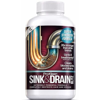 Pro-Kleen 1L of Sink & Drain Blitz Plughole, Sink & Drain Unblocker Super Strength Formula Pro-Kleen 1L of Sink & Drain Blitz Plughole, Sink & Drain Unblocker Super Strength Formula