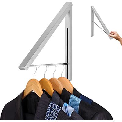 Stock Your Home Single Foldable Clothing Rack, Wall-Mounted Retractable Clothes Hanger for Laundry Dryer Room, Hanging Drying Rod, Small Collapsible Folding Garment Racks, Dorm Accessories (Chrome) Stock Your Home Single Foldable Clothing Rack, Wall-Mounted Retractable Clothes Hanger for Laundry Dryer Room, Hanging Drying Rod, Small Collapsible Folding Garment Racks, Dorm Accessories (Chrome)