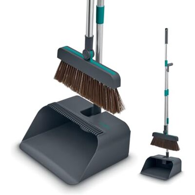 Tower 3 in 1 Dustpan and Brush with Squeegee, Upright Design, Magnetic Clip & Comb Teeth, Anthracite & Teal, T769016TL Tower 3 in 1 Dustpan and Brush with Squeegee, Upright Design, Magnetic Clip & Comb Teeth, Anthracite & Teal, T769016TL