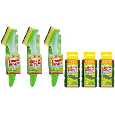 Topest 3X Elbow Grease Fillable Washing Up Brush with Sponge- Ergonomic design handle with 9X Elbow Grease Sponge Refills Topest 3X Elbow Grease Fillable Washing Up Brush with Sponge- Ergonomic design handle with 9X Elbow Grease Sponge Refills