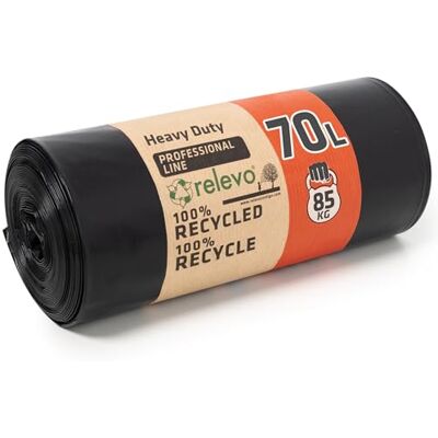 Relevo 70L Heavy Duty Bin Bags – 75 µm (Micron) Thick with 85 kg Weight Resistance, Strong enough to be used as Rubble Sacks Heavy Duty, Includes 10 Black Bin Bags, (Width 73 cm × Height 85 cm) Relevo 70L Heavy Duty Bin Bags – 75 µm (Micron) Thick with 85 kg Weight Resistance, Strong enough to be used as Rubble Sacks Heavy Duty, Includes 10 Black Bin Bags, (Width 73 cm × Height 85 cm)