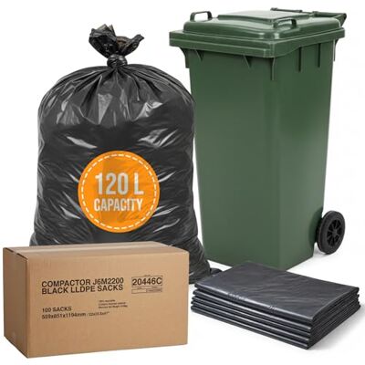 RAP Gloves 100 Jumbo Heavy Duty Black Bin Bags 120L Wheelie Bin Liners Refuse Sacks RAP Gloves 100 Jumbo Heavy Duty Black Bin Bags 120L Wheelie Bin Liners Refuse Sacks