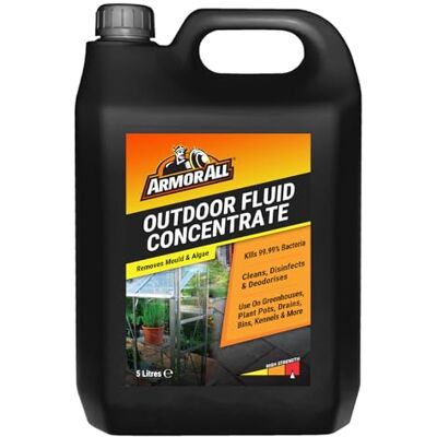 Armor All Outdoor Fluid 5 litres, Kills 99.9% Bacteria, Disinfects Greenhouses, Plantpots, Drains, Bins, Kennels, Stables Armor All Outdoor Fluid 5 litres, Kills 99.9% Bacteria, Disinfects Greenhouses, Plantpots, Drains, Bins, Kennels, Stables