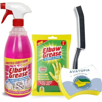 Avatopia Elbow Grease Pink All-Purpose Degreaser Spray 1L, Elbow Grease Rubber Gloves, Cleaning Sponge & Crevice Brush – Ultimate Grease Remover Bundle, Multipurpose Cleaner Spray, Pink cleaning products Avatopia Elbow Grease Pink All-Purpose Degreaser Spray 1L, Elbow Grease Rubber Gloves, Cleaning Sponge & Crevice Brush – Ultimate Grease Remover Bundle, Multipurpose Cleaner Spray, Pink cleaning products