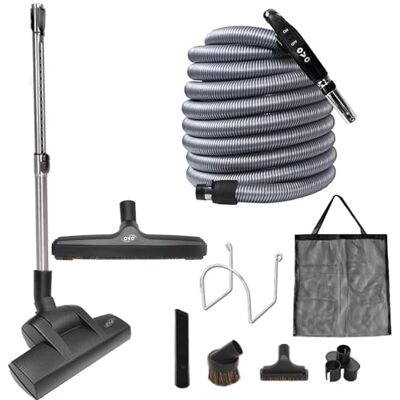 OVO Central Vacuum Deluxe Plus Kit, 30ft ON/Off Low-Voltage Hose, Air Driven Carpet Beater, 12’’ Premium Floor Brush, Cleaning Tools and Easy Storage Accessories OVO Central Vacuum Deluxe Plus Kit, 30ft ON/Off Low-Voltage Hose, Air Driven Carpet Beater, 12’’ Premium Floor Brush, Cleaning Tools and Easy Storage Accessories