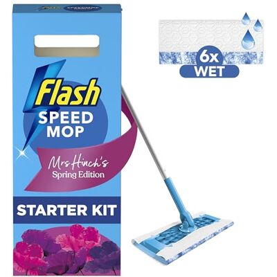 FLASH Speedmop Mrs Hinch's Wet Mop Head Floor Cleaner Starter Kit For Cleaning Floors With Scrubbing Action, Includes: 1 Mop, 6 Wet Refills, Lemon Scent FLASH Speedmop Mrs Hinch's Wet Mop Head Floor Cleaner Starter Kit For Cleaning Floors With Scrubbing Action, Includes: 1 Mop, 6 Wet Refills, Lemon Scent