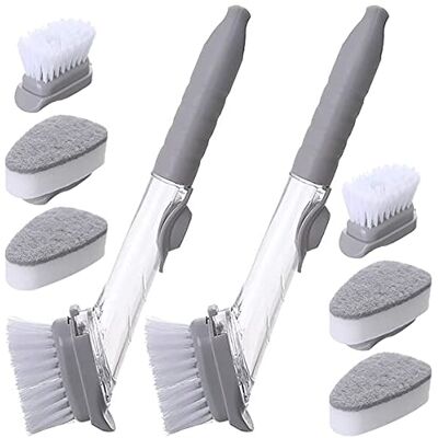Jicyor Dishmatic Washing Up Brush with Liquid Dispenser, 10PCS Soap Dispensing Dish Brush Set, Washing Up Sponge with Liquid Long Handle,Kitchen Cleaning Brush with 2 Handle, 4 brush and 4 Sponge Jicyor Dishmatic Washing Up Brush with Liquid Dispenser, 10PCS Soap Dispensing Dish Brush Set, Washing Up Sponge with Liquid Long Handle,Kitchen Cleaning Brush with 2 Handle, 4 brush and 4 Sponge