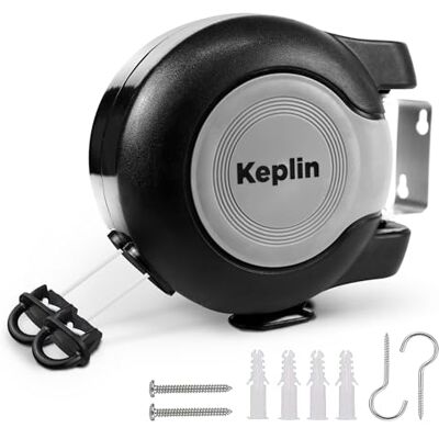 KEPLIN Retractable Washing Line – 30M Heavy-Duty Dual Clothesline, Automatic Retraction Wall-Mounted & Space-Saving Laundry Airer, Holds 15kg Easy Install, Indoor & Outdoor (30 Metres) Black KEPLIN Retractable Washing Line – 30M Heavy-Duty Dual Clothesline, Automatic Retraction Wall-Mounted & Space-Saving Laundry Airer, Holds 15kg Easy Install, Indoor & Outdoor (30 Metres) Black