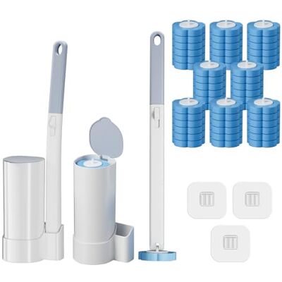HpCuales 2 Pack Disposable Toilet Brush Wand and Holder with 48 Cleaner Refills, Disposable Toilet Cleaning System,Wall Mounted Toliet Stick Wand Starter Kit Bathroom Maintenance,Toilet Bowl Cleaner Holder HpCuales 2 Pack Disposable Toilet Brush Wand and Holder with 48 Cleaner Refills, Disposable Toilet Cleaning System,Wall Mounted Toliet Stick Wand Starter Kit Bathroom Maintenance,Toilet Bowl Cleaner Holder