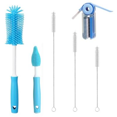 NYHWBI 6 PCS Silicone Bottle Brush Set, Cup Lid Cleaning Brushes Silicone Water Bottle Cleaner Brushes Nylon Teat Brush Straw Cleaner Brush Set for Thermos Glasswares Coffee Mugs NYHWBI 6 PCS Silicone Bottle Brush Set, Cup Lid Cleaning Brushes Silicone Water Bottle Cleaner Brushes Nylon Teat Brush Straw Cleaner Brush Set for Thermos Glasswares Coffee Mugs