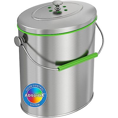 iTouchless Stainless Steel Compost Bin 1.6 Gallon Includes AbsorbX Odor Filter System, Pest-Proof, Titanium Rust-Free Space-efficient Slim Oval Shape 6 Liter Kitchen Countertop Trash Can iTouchless Stainless Steel Compost Bin 1.6 Gallon Includes AbsorbX Odor Filter System, Pest-Proof, Titanium Rust-Free Space-efficient Slim Oval Shape 6 Liter Kitchen Countertop Trash Can