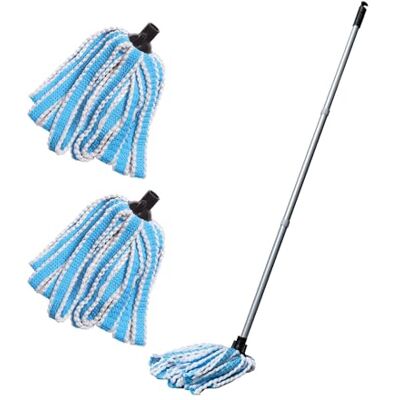 Addis Mega 100% Microfibre AntiBac 3 pcs Handle & Twin Extra Mop Refill Pack, Blue & Metallic, Metallic/Blue, 15.5 x 146 cm Addis Mega 100% Microfibre AntiBac 3 pcs Handle & Twin Extra Mop Refill Pack, Blue & Metallic, Metallic/Blue, 15.5 x 146 cm
