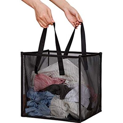 HONOMA Laundry Hamper Bag with Handles,Portable &Collapsible Dirty Clothes Mesh Basket Foldable for Washing Storage, Kids Room,Dorm or Travel (Black, Single-Layer) HONOMA Laundry Hamper Bag with Handles,Portable &Collapsible Dirty Clothes Mesh Basket Foldable for Washing Storage, Kids Room,Dorm or Travel (Black, Single-Layer)