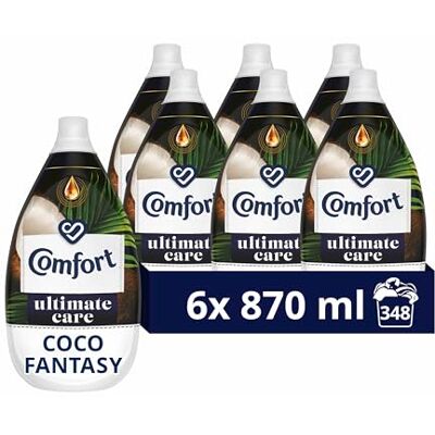 Comfort Ultimate Care Coco Fantasy Ultra-Concentrated Fabric Conditioner bottle made of 100% recycled plastic* for complete clothes protection 6x 870 ml (348 washes) Comfort Ultimate Care Coco Fantasy Ultra-Concentrated Fabric Conditioner bottle made of 100% recycled plastic* for complete clothes protection 6x 870 ml (348 washes)