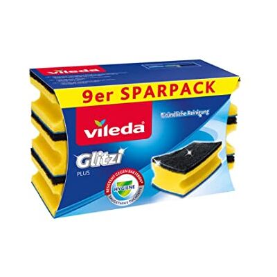 Vileda Glitzi Plus Washing Up Sponge with Anti-Bacterial Coating/Thorough, Hygienic and Absorbent Vileda Glitzi Plus Washing Up Sponge with Anti-Bacterial Coating/Thorough, Hygienic and Absorbent