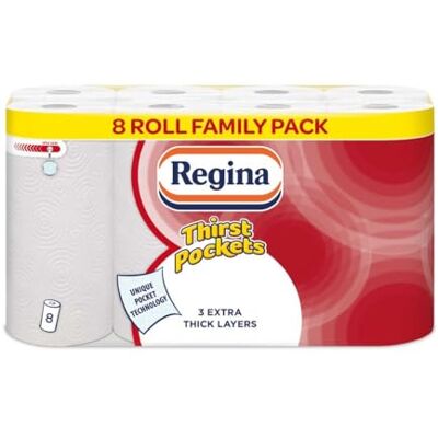 Regina Thirst Pockets Mini 3-Ply Kitchen Rolls 24 Rolls (8 Roll x 3 Pack) Highly Absorbent for Spill Control Durable, Textured Paper Towels for Efficient Kitchen Cleaning Regina Thirst Pockets Mini 3-Ply Kitchen Rolls 24 Rolls (8 Roll x 3 Pack) Highly Absorbent for Spill Control Durable, Textured Paper Towels for Efficient Kitchen Cleaning