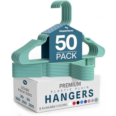 Utopia Home 50 Pack Plastic Hangers Space Saving, Durable Hanger with Shoulder Grooves, Aqua Utopia Home 50 Pack Plastic Hangers Space Saving, Durable Hanger with Shoulder Grooves, Aqua