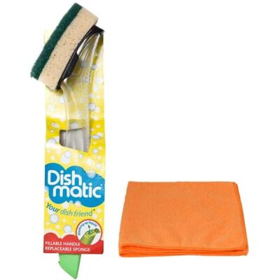 Topest Fillable Washing up Brush and Sponge Easy Grip Dish Cleaner with Ultra Absorbent Microfibre Cleaning Cloth Topest Fillable Washing up Brush and Sponge Easy Grip Dish Cleaner with Ultra Absorbent Microfibre Cleaning Cloth