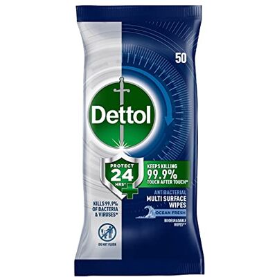 Dettol Protect 24 Hour Antibacterial Wipes Ocean Fresh 50s Dettol Protect 24 Hour Antibacterial Wipes Ocean Fresh 50s