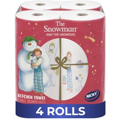 Nicky Snowman Super Roll Kitchen Towel Pack of 4 Rolls 2-ply Absorbent Paper for Kitchens Embossed Christmas Decorated Sheets Multi-Purpose Decorated Kitchen Towels 100% FSC Certified Nicky Snowman Super Roll Kitchen Towel Pack of 4 Rolls 2-ply Absorbent Paper for Kitchens Embossed Christmas Decorated Sheets Multi-Purpose Decorated Kitchen Towels 100% FSC Certified
