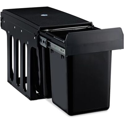 Relaxdays Built-in Waste Bin 2 Compartment 8L each, Pull-out Disposal Unit, Recycling, HWD: 35.5 x 25 x 47 cm, Black Relaxdays Built-in Waste Bin 2 Compartment 8L each, Pull-out Disposal Unit, Recycling, HWD: 35.5 x 25 x 47 cm, Black