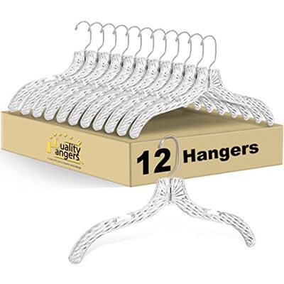 Quality Hangers 12 Heavy Duty Clear Crystal Plastic Hangers 17" Crystal Suit Hangers 12 Pack Quality Hangers 12 Heavy Duty Clear Crystal Plastic Hangers 17" Crystal Suit Hangers 12 Pack