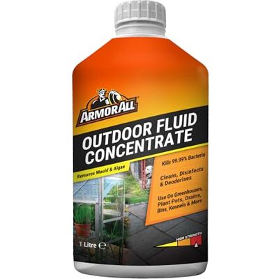 Armor All Outdoor Fluid, 1 Litre, Kills 99.9% Bacteria, Disinfects Greenhouses, Plantpots, Drains, Bins, Kennels, Stables Armor All Outdoor Fluid, 1 Litre, Kills 99.9% Bacteria, Disinfects Greenhouses, Plantpots, Drains, Bins, Kennels, Stables