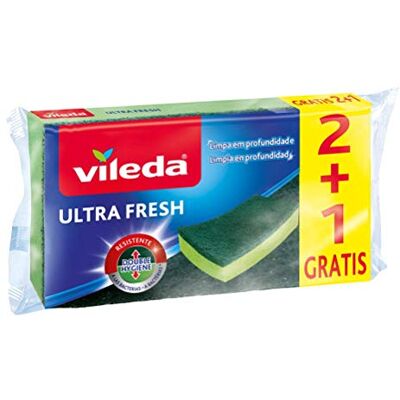 Vileda Set of 3 UltraFresh Fibre Sponges with Antibacterial Treatment, 3 pcs Vileda Set of 3 UltraFresh Fibre Sponges with Antibacterial Treatment, 3 pcs