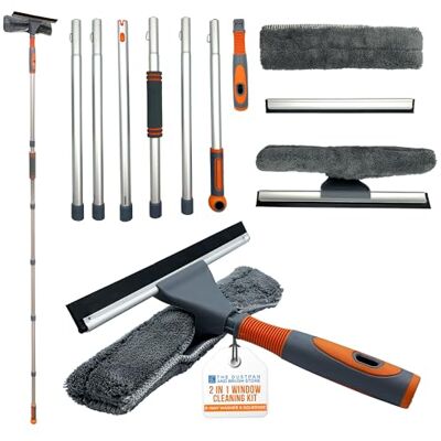 TDBS The Dustpan and Brush Store Window Cleaning Kit, Professional Window Cleaning Equipment, 248cm Extendable Window Cleaning Pole and Squeegee Cleaner with Bendable Head and Aluminium Pole for High Windows (Complete Kit) TDBS The Dustpan and Brush Store Window Cleaning Kit, Professional Window Cleaning Equipment, 248cm Extendable Window Cleaning Pole and Squeegee Cleaner with Bendable Head and Aluminium Pole for High Windows (Complete Kit)