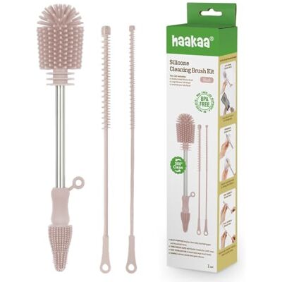 haakaa Silicone Cleaning Brush Kit – Household Cleaning Brushes for Bottles and Crevices – Food-Grade Silicone: Dishwasher Safe (Kit-Blush) haakaa Silicone Cleaning Brush Kit – Household Cleaning Brushes for Bottles and Crevices – Food-Grade Silicone: Dishwasher Safe (Kit-Blush)