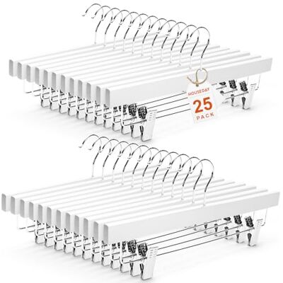 HOUSE DAY HOUSE 25 Pcs DAY Trouser Hangers Skirt Hangers Wooden Clip Hanger Wooden Trouser Hangers Clip Hangers White Hangers Wood Pant Hangers With Ajustable Clips 360° Swivel Hook 35cm Wide HOUSE DAY HOUSE 25 Pcs DAY Trouser Hangers Skirt Hangers Wooden Clip Hanger Wooden Trouser Hangers Clip Hangers White Hangers Wood Pant Hangers With Ajustable Clips 360° Swivel Hook 35cm Wide