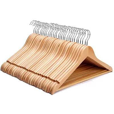 KEPLIN Strong Walnut Wood Wooden Coat Hangers with 360 Degree Rotatory Hook & Round Trouser Bar & Shoulder Notches Durable Wardrobe Space Saver (Natural, 30 Pack) KEPLIN Strong Walnut Wood Wooden Coat Hangers with 360 Degree Rotatory Hook & Round Trouser Bar & Shoulder Notches Durable Wardrobe Space Saver (Natural, 30 Pack)