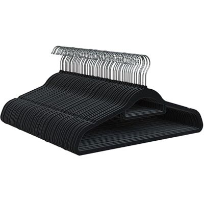 PORTENTUM Velvet Hangers, Pack of 50, Black. Accessory Holder, 360º Swivel Hook, Space Saving, Notches for Dresses, Non-slip Clothes Hangers, For all Types of Clothes, Made in Spain PORTENTUM Velvet Hangers, Pack of 50, Black. Accessory Holder, 360º Swivel Hook, Space Saving, Notches for Dresses, Non-slip Clothes Hangers, For all Types of Clothes, Made in Spain
