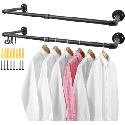 ASelected Wall Mounted Clothes Rail 92Cm Industrial Pipe Clothes Bar Rack Heavy Duty Retro Wall Tidy Rail for Home Shops Bedroom Cloakroom Etc ASelected Wall Mounted Clothes Rail 92Cm Industrial Pipe Clothes Bar Rack Heavy Duty Retro Wall Tidy Rail for Home Shops Bedroom Cloakroom Etc