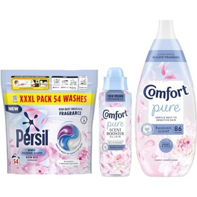 Comfort Pure Heaven Scent Mega Laundry Care Bundle – Fabric Conditioner (86 Wash), Scent Booster Elixir (460ml), Persil Capsules(54 Wash), Long-Lasting Fragrance, Gentle & Fresh Laundry Care Comfort Pure Heaven Scent Mega Laundry Care Bundle – Fabric Conditioner (86 Wash), Scent Booster Elixir (460ml), Persil Capsules(54 Wash), Long-Lasting Fragrance, Gentle & Fresh Laundry Care