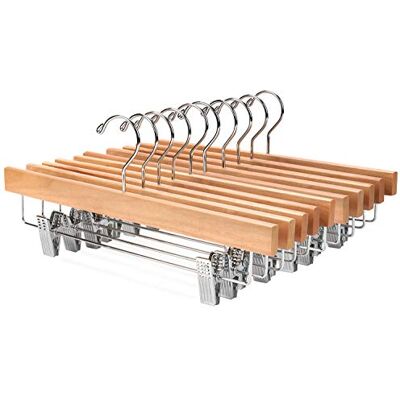 Nature Smile Wooden Pants Hangers Wood Bottom Jeans Skirt Hanger with Clips Anti Rust Hook Pack of 10 (Natural) Nature Smile Wooden Pants Hangers Wood Bottom Jeans Skirt Hanger with Clips Anti Rust Hook Pack of 10 (Natural)