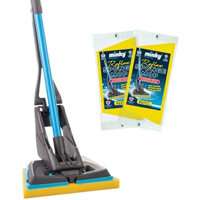 Minky Reflex Mop with 2 Refills, Super Absorbent Sponge, Powerful Wringing Minky Reflex Mop with 2 Refills, Super Absorbent Sponge, Powerful Wringing