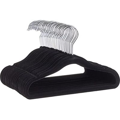 Amazon Basics Kids Velvet, Non-Slip Clothes Hangers for Infant and Toddler, 11.6 in (for baby clothes), Pack of 50, Black Amazon Basics Kids Velvet, Non-Slip Clothes Hangers for Infant and Toddler, 11.6 in (for baby clothes), Pack of 50, Black