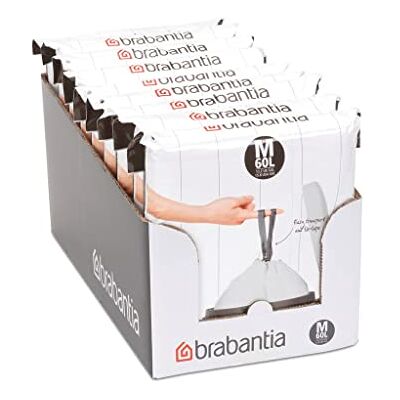 Brabantia Perfectfit Bags, Code M, 60 Litre, Dispenser Pack, 40 Bags White Pack of 7 Brabantia Perfectfit Bags, Code M, 60 Litre, Dispenser Pack, 40 Bags White Pack of 7