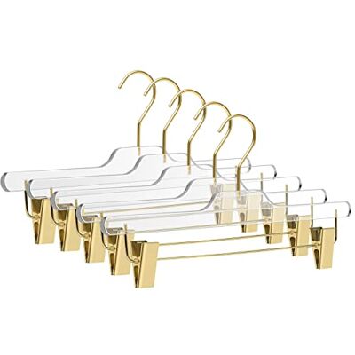 Quality Hangers Lucite Acrylic Clear Skirt Pants Trousers Bottom Hangers 5-Pack with Adjustable Metal Matte Gold Clips Made of Clear Acrylic for a Luxurious Look and Feel with Swivel Hook Quality Hangers Lucite Acrylic Clear Skirt Pants Trousers Bottom Hangers 5-Pack with Adjustable Metal Matte Gold Clips Made of Clear Acrylic for a Luxurious Look and Feel with Swivel Hook
