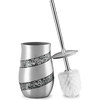 Creative Labs Toilet Brush and Holder Set Silver Mosaic Toilet Bowl Brush and Holder, Toilet Cleaner Brush with Sturdy Stainless Steel Handle, Bathroom Toilet Scrubber Brush with Decorative Holder Creative Labs Toilet Brush and Holder Set Silver Mosaic Toilet Bowl Brush and Holder, Toilet Cleaner Brush with Sturdy Stainless Steel Handle, Bathroom Toilet Scrubber Brush with Decorative Holder