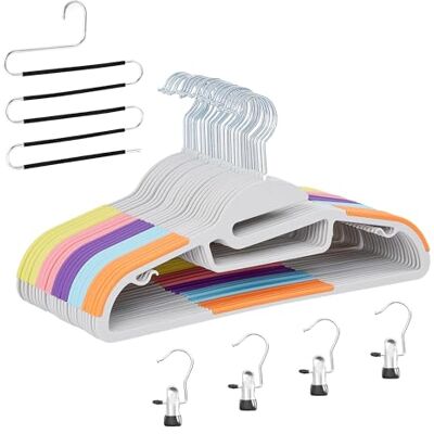 VECELO 25-Pack Non-Slip Hangers for Clothes, Space-Saving Slimline Design with 360° Swivel Hook, 1 Trouser Hangers and 4 Clip Hangers VECELO 25-Pack Non-Slip Hangers for Clothes, Space-Saving Slimline Design with 360° Swivel Hook, 1 Trouser Hangers and 4 Clip Hangers