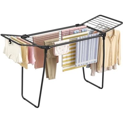 SONGMICS Clothes Airer, Foldable Steel Laundry Rack, 16.6 m Drying Space, 158 x 53 x 93 cm, Black, for Indoor and Outdoor, Bunji Collection LLR520BH01 SONGMICS Clothes Airer, Foldable Steel Laundry Rack, 16.6 m Drying Space, 158 x 53 x 93 cm, Black, for Indoor and Outdoor, Bunji Collection LLR520BH01