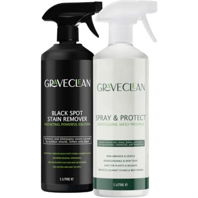 GraveClean Headstone Cleaning Kit, Natural Stone, Dual Formula Bundle with Black Spot Remover and Clean & Protect, 2000ml Total, Complete Tool Set GraveClean Headstone Cleaning Kit, Natural Stone, Dual Formula Bundle with Black Spot Remover and Clean & Protect, 2000ml Total, Complete Tool Set