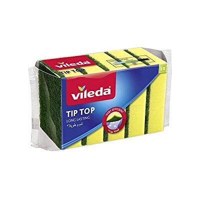 Vileda Tip Top Dish Washing Medium Foam Sponge Scourer Promo 5 Pcs, Long-Lasting and Durable, Sensitive Surfaces, Yellow & Green, (5 Pcs Per Pack) Vileda Tip Top Dish Washing Medium Foam Sponge Scourer Promo 5 Pcs, Long-Lasting and Durable, Sensitive Surfaces, Yellow & Green, (5 Pcs Per Pack)