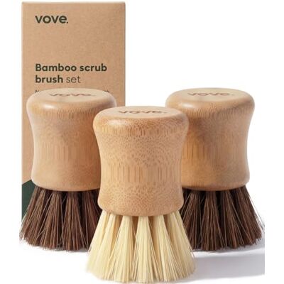 Vove Bamboo Washing Up Brush Set, 3-Pack Plastic-Free Kitchen Scrubbing Brushes for Dishes Pots and Cast Iron, FSC-Certified Bamboo with Natural Sisal and Union Fibre Bristles, 2 Hard 1 Medium Vove Bamboo Washing Up Brush Set, 3-Pack Plastic-Free Kitchen Scrubbing Brushes for Dishes Pots and Cast Iron, FSC-Certified Bamboo with Natural Sisal and Union Fibre Bristles, 2 Hard 1 Medium