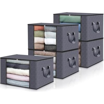 edihome , Clothes Storage Bag, (5 pieces), Wardrobe Organiser, with Reinforced Handles, Heavy Duty Cloth Pouches with Transparent Window (Dark gray, Pack of 5) edihome , Clothes Storage Bag, (5 pieces), Wardrobe Organiser, with Reinforced Handles, Heavy Duty Cloth Pouches with Transparent Window (Dark gray, Pack of 5)