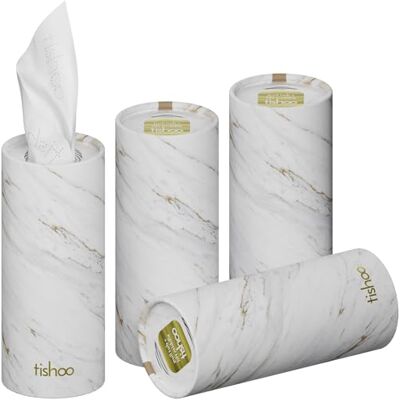 tishoo Hyaluronic Acid-Infused Luxury 4-Ply Tissues 4 Tubes, Marble tishoo Hyaluronic Acid-Infused Luxury 4-Ply Tissues 4 Tubes, Marble
