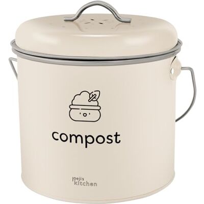 joeji's Kitchen Compost Bin Kitchen Food Caddy & Waste Bin, Galvanised Steel Odor-Free, Compact Design 3.5L, Cream joeji's Kitchen Compost Bin Kitchen Food Caddy & Waste Bin, Galvanised Steel Odor-Free, Compact Design 3.5L, Cream