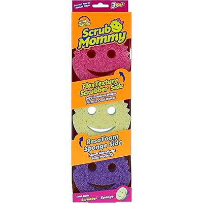 Scrub Daddy Scrub Mommy Cleaning Sponges Dual Sided Non Scratch Sponge Scourers, Smiley Kitchen Sponges for Dishwashing & Bathroom, FlexTexture Dish Scrubber Sponge, Assorted 3 Pack Scrub Daddy Scrub Mommy Cleaning Sponges Dual Sided Non Scratch Sponge Scourers, Smiley Kitchen Sponges for Dishwashing & Bathroom, FlexTexture Dish Scrubber Sponge, Assorted 3 Pack